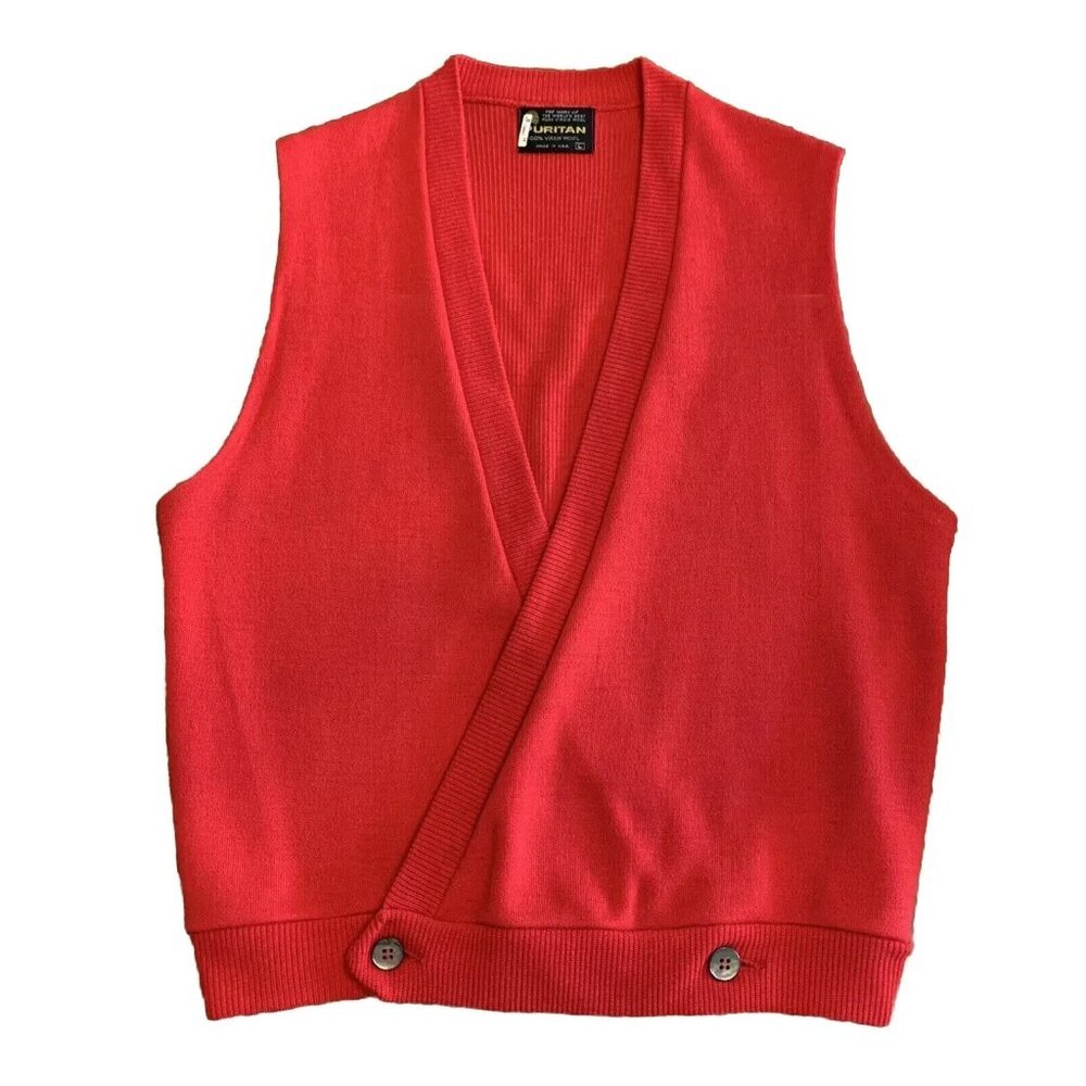 Vintage Puritans Womens Vest 100% Virgin Wool Red Size Large Made in USA